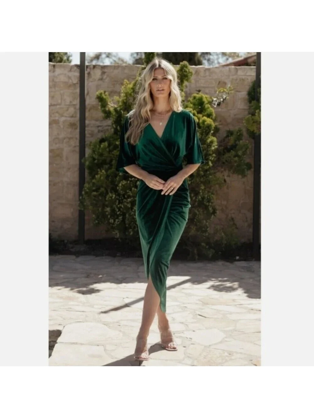 Baltic Born NWT Derp Green Brendyn Ruched Velvet Midi Dress in Emerald Size XL - Picture 1 of 8